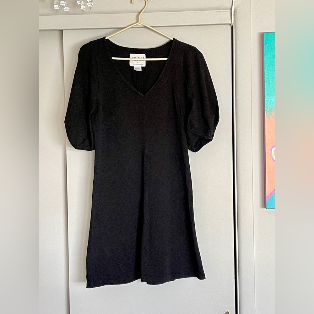 Puff-Sleeved Black Dress by Velvet, size small